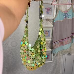 y2k green sequin shoulder bag purse